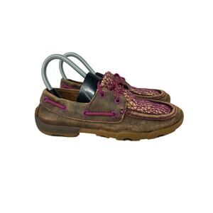 Twisted X Casual Boat Shoes Womens Driving Mocs 5.5M Brown Leather WDM0066‎